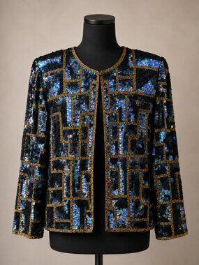 Vintage 90s Robert Anthony Silk Beaded Sequin Jacket MP Western Show Glam
